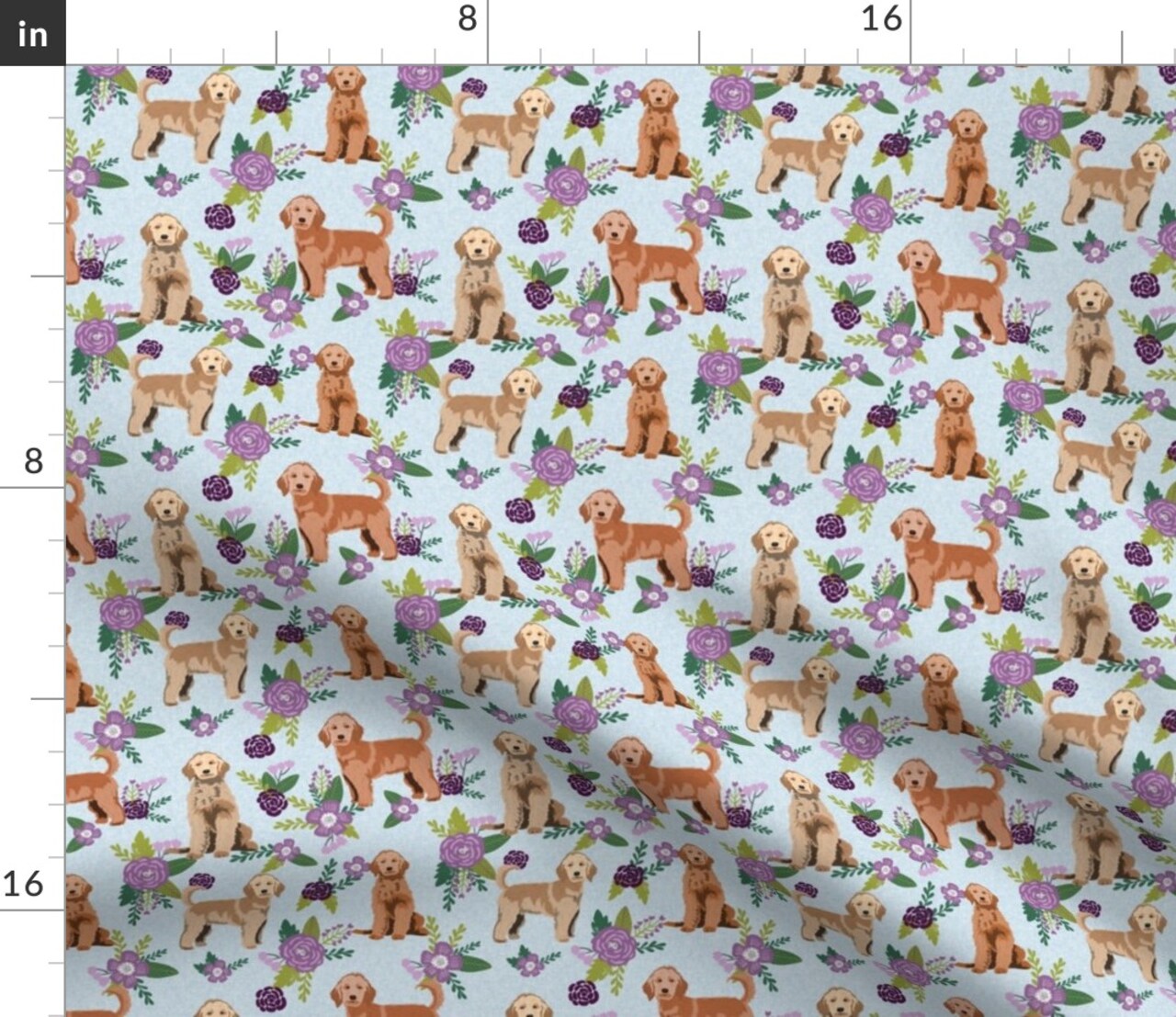 Golden Doodle Floral Purple Custom Printed Fabric by Spoonflower Various Fabrics by the Yard or Fat Quarter 9618703